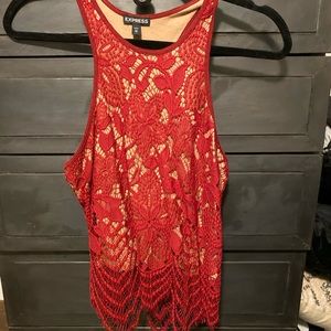 Express XS red lace top